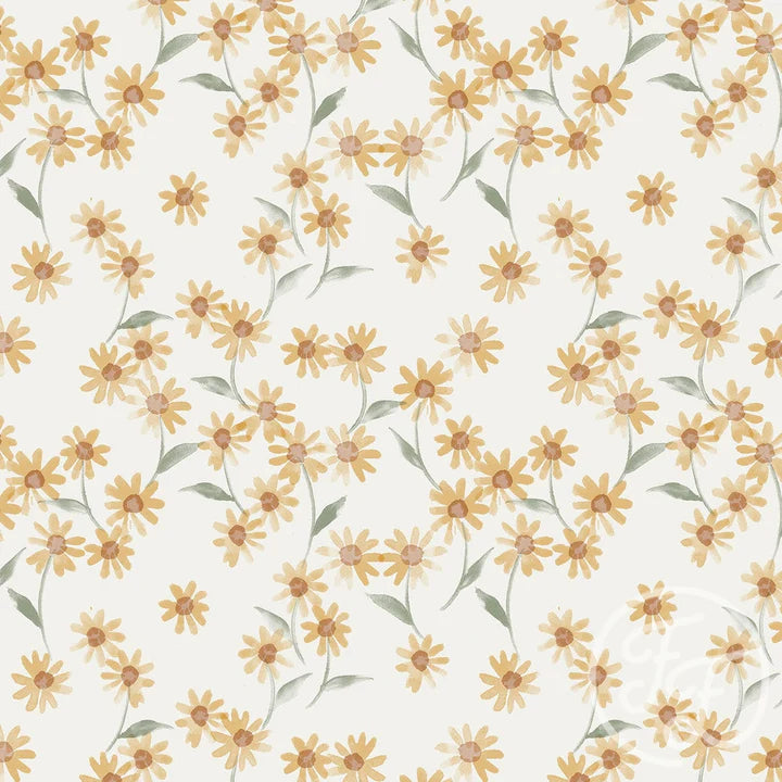 Happy Flowers Yellow - Cotton Jersey Knit