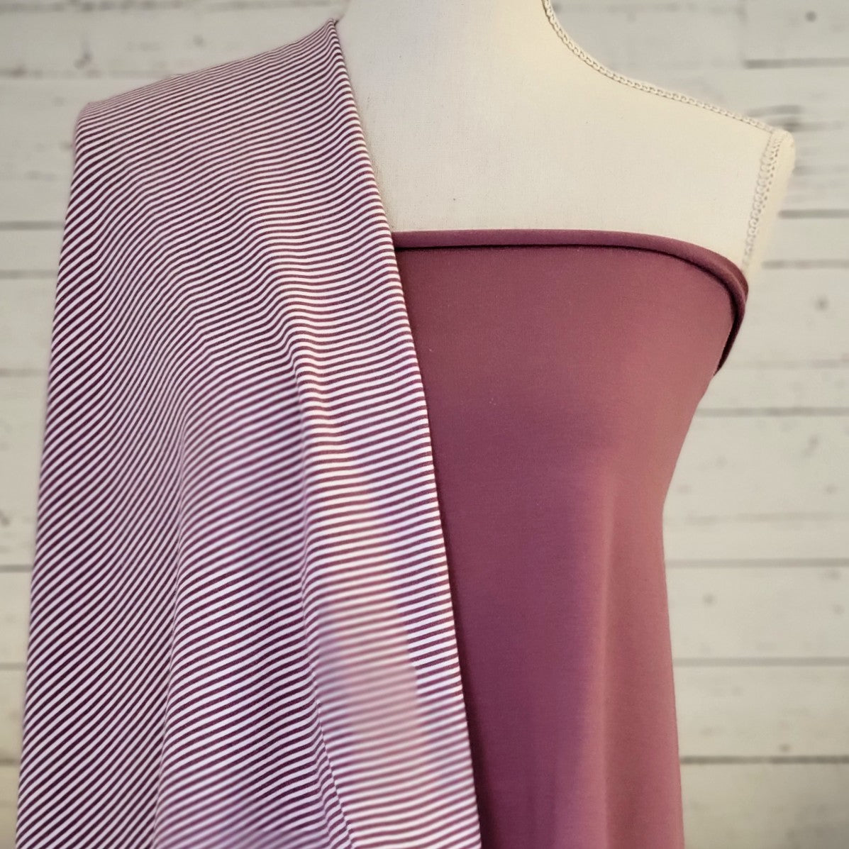 Bamboo Organic Cotton Jersey - Rose Brown/White Stripes 2mm