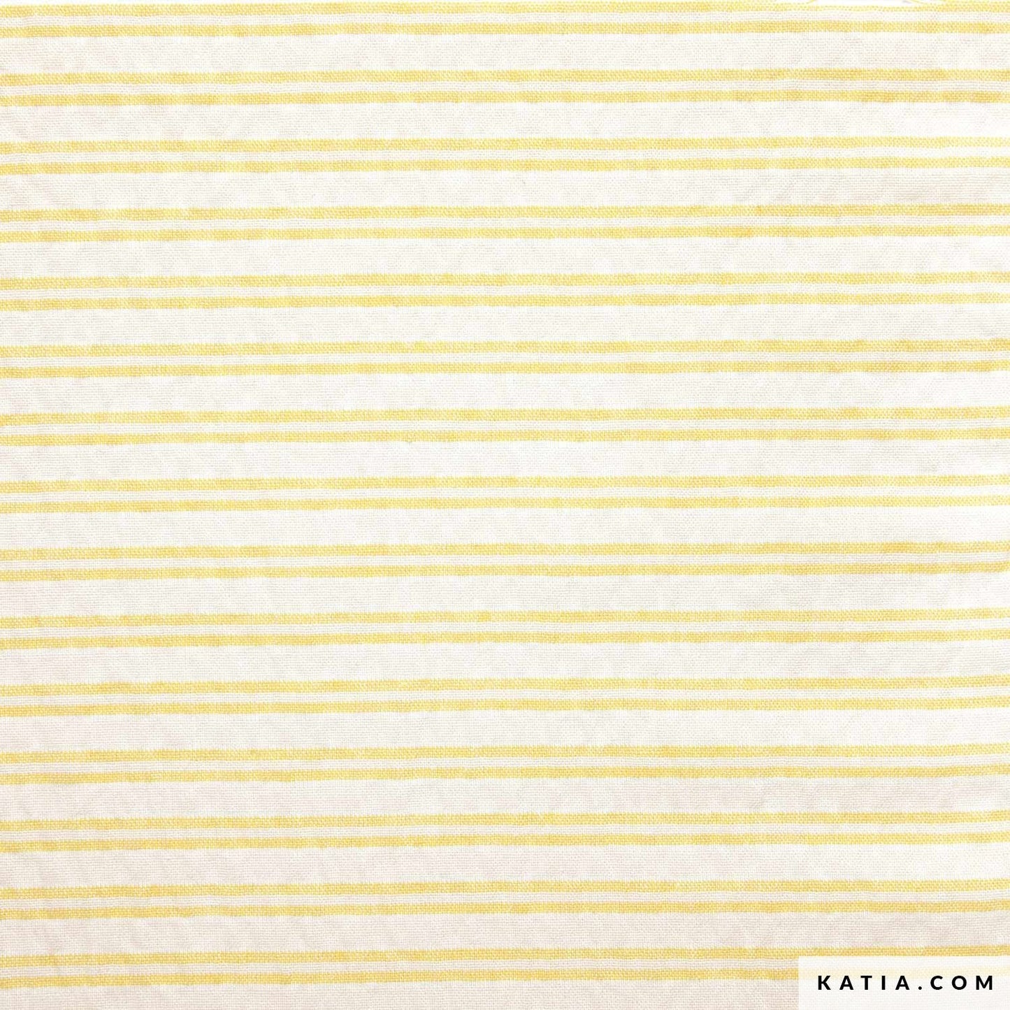 45" Remnant - Nautic Double Stripes Cotton Yellow & Ecru - Crinkle Cotton