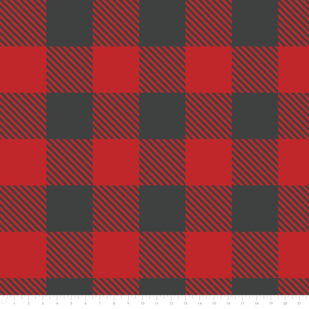 29" Remnant - Buffalo Plaid - Black & Red - Cotton FLANNEL Fabric
