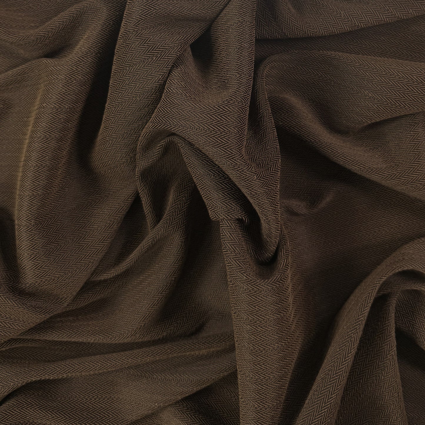 Stretch Polyester Herringbone Twill - Brown/Black - Deadstock