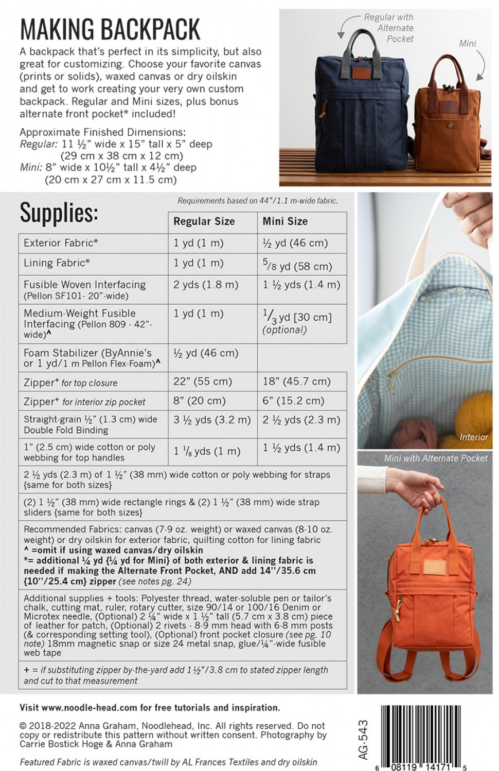 Noodlehead - Making Backpack - Regular & Mini