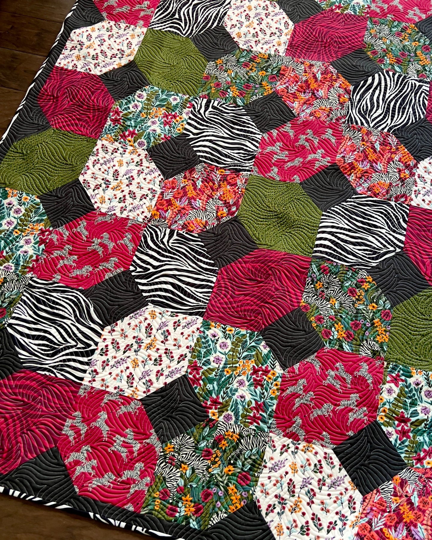 19" Remnant - Zebras - Flower Meadow - GOTS Organic Cotton