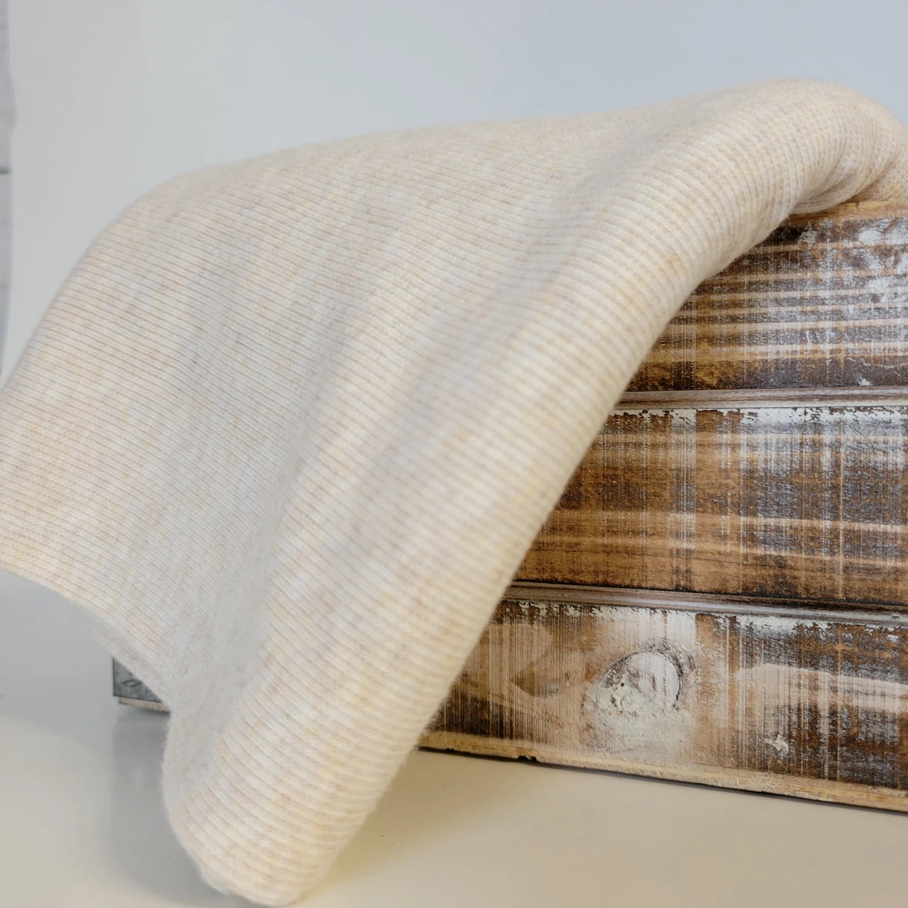8" Remnant - Bamboo Cotton Rib 2x2 - Heathered Almond - Natural Ribbed Knit