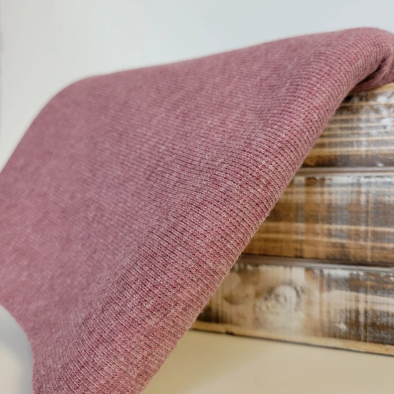 16" Remnant - Bamboo Cotton Rib 2x2 - Heathered Antique Rose - Ribbed Knit