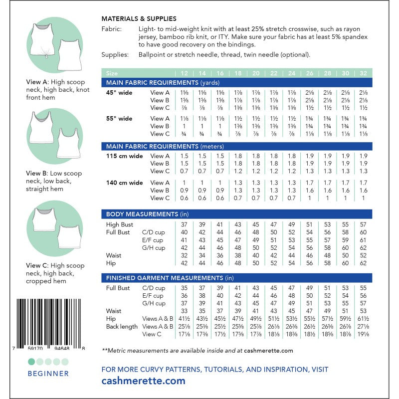 Saybrook Tank - sizes 12-32 - By Cashmerette