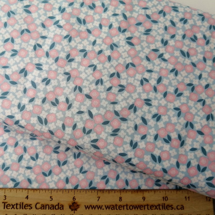 blue pink floral fabric