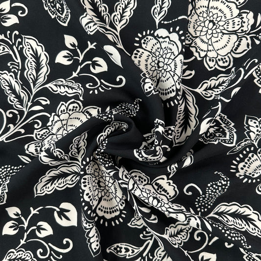 Black & White Floral - Ecovero™ Viscose Challis