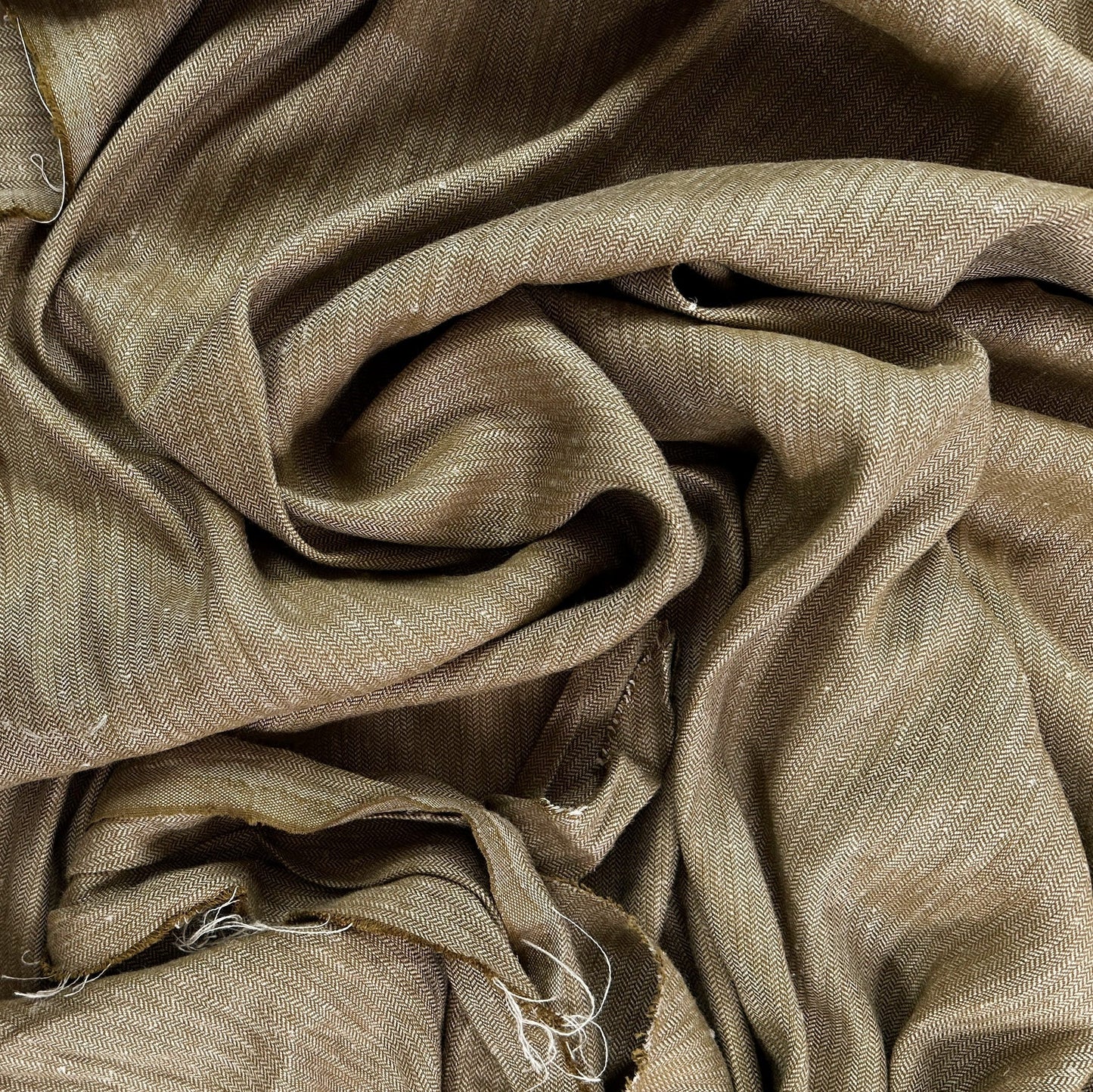 35" Remnant - Yarn Dyed Cotton Herringbone Twill - Golden Brown & Ivory - Deadstock