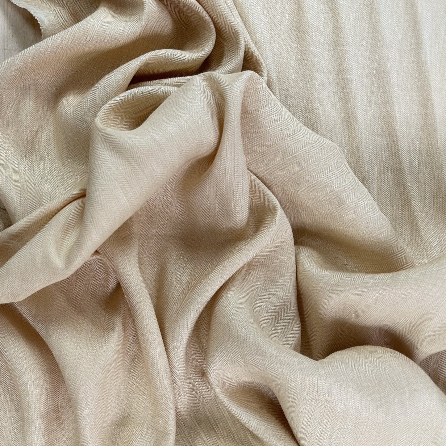 43" Remnant - Yarn Dyed Cotton Herringbone Twill - Light Beige - Deadstock