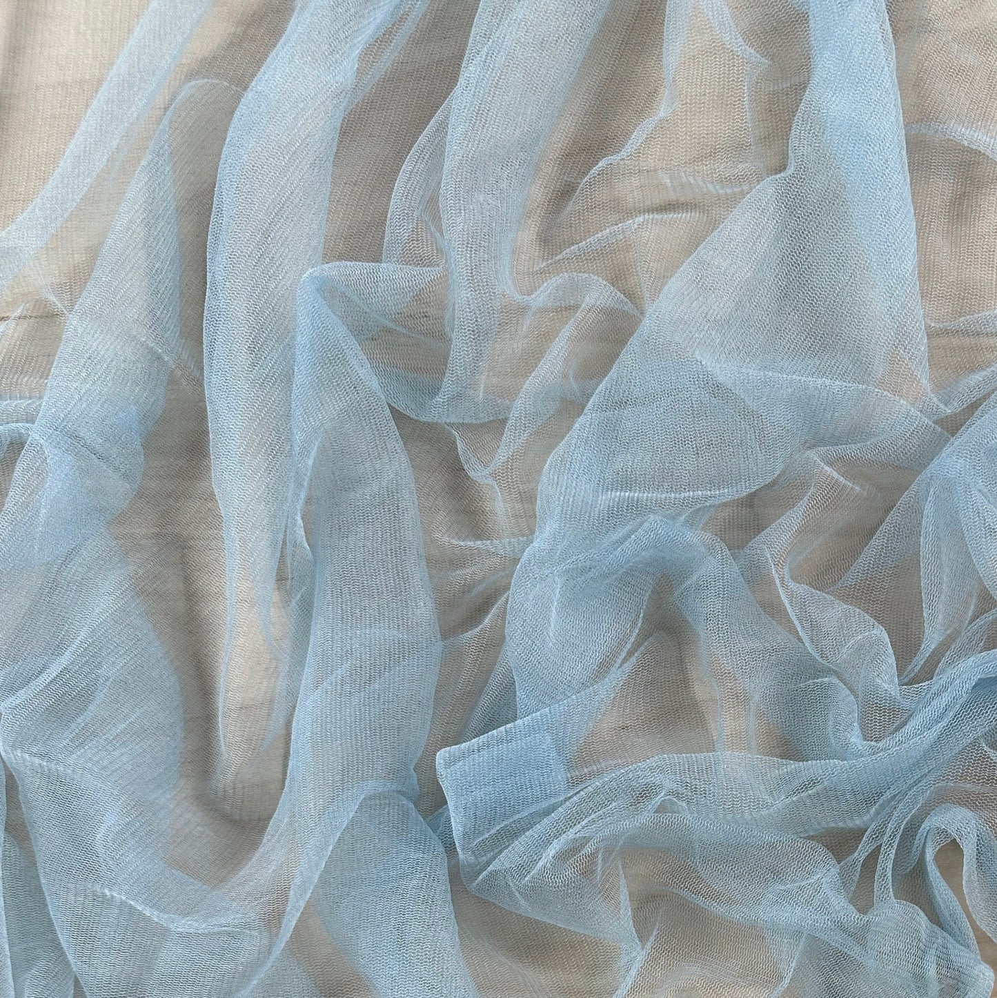 100% Silk Tulle Tricot Knit - Baby Blue - Deadstock