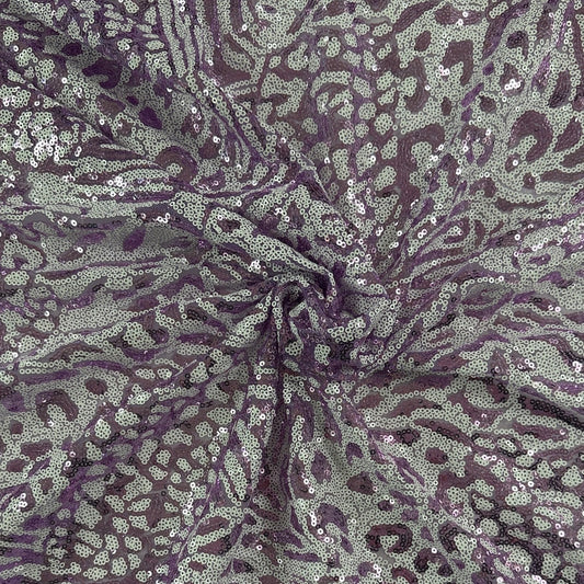 13" Remnant - White & Purple Design - Sequin Fabric - Film Studio Deadstock