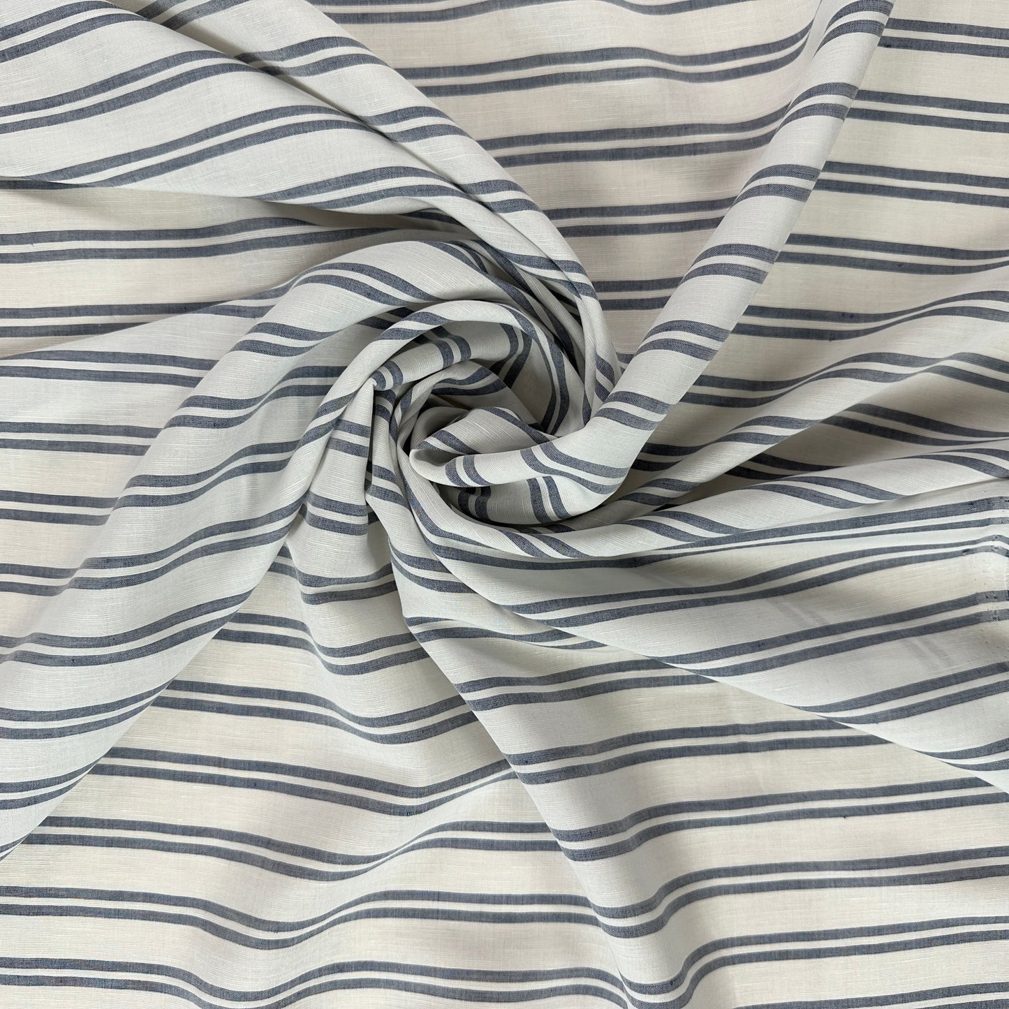 Stripes - White & Navy - Yarn Dyed Linen Blend