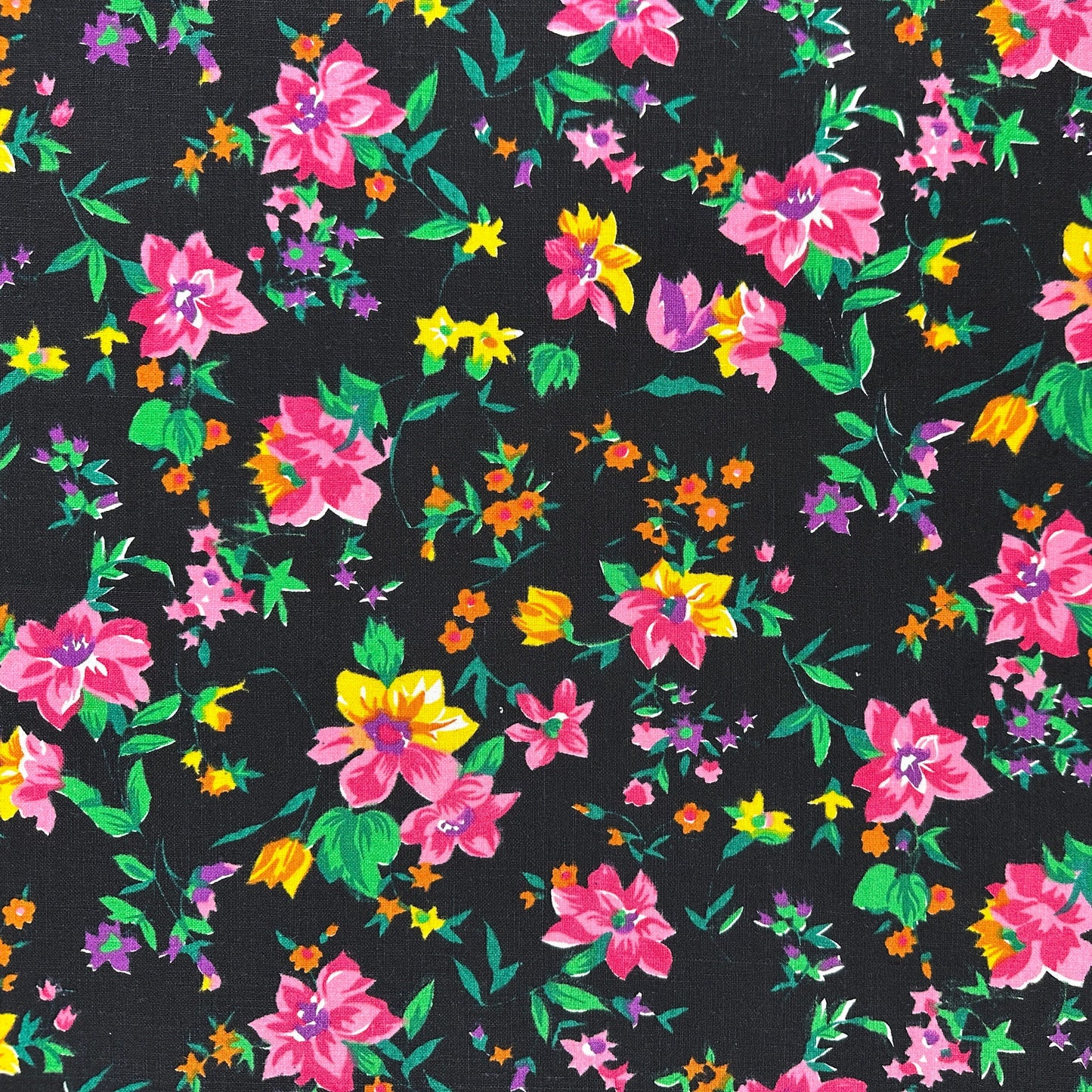 European Linen Black Floral Print - 54"