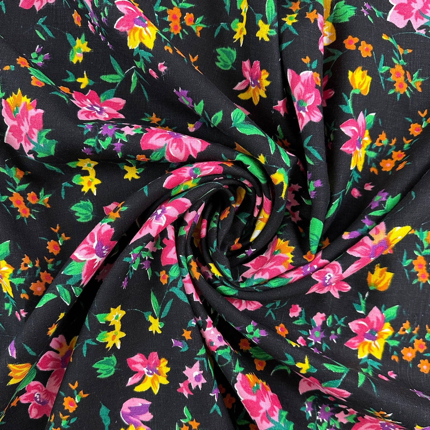 European Linen Black Floral Print - 54"