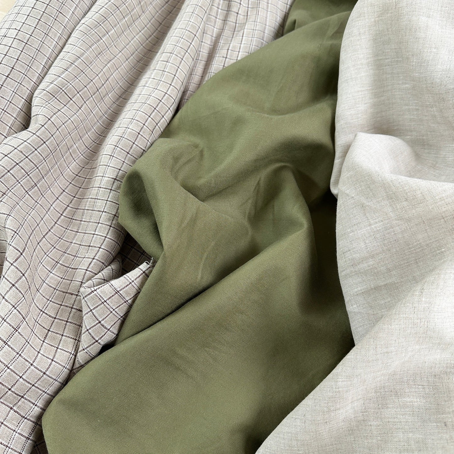 Yarn Dyed Beige Check - Cotton / Linen - Film Studio Deadstock