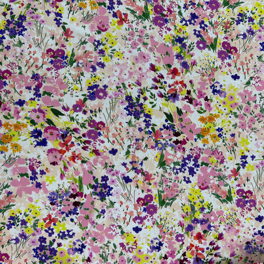 Watercolour Florals - Pink & Multi -  Linen Blend Slub