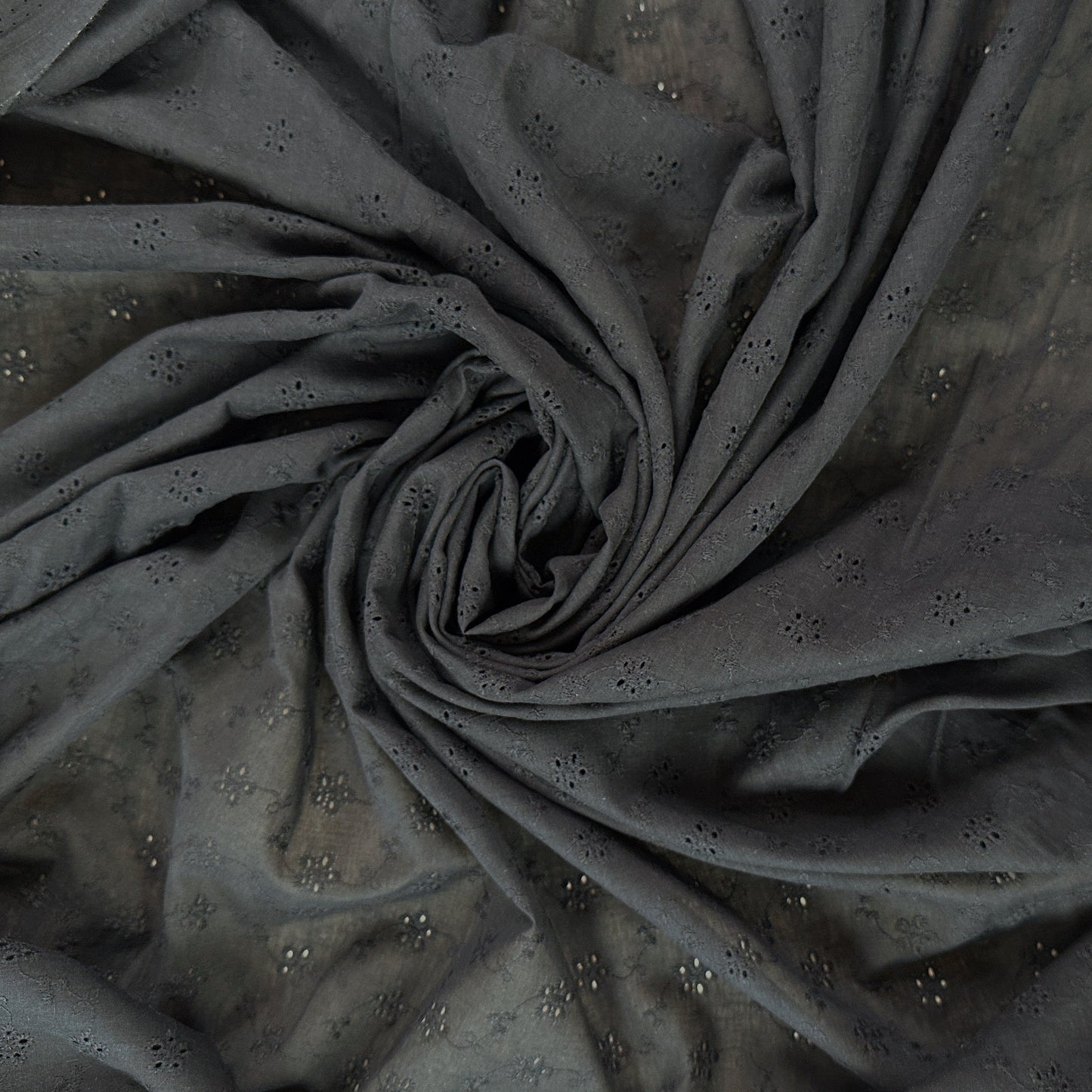Embroidered Eyelet Cotton Voile - Flower Vines - Black
