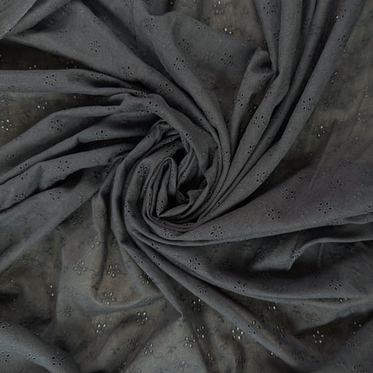 Embroidered Eyelet Cotton Voile - Flower Vines - Black