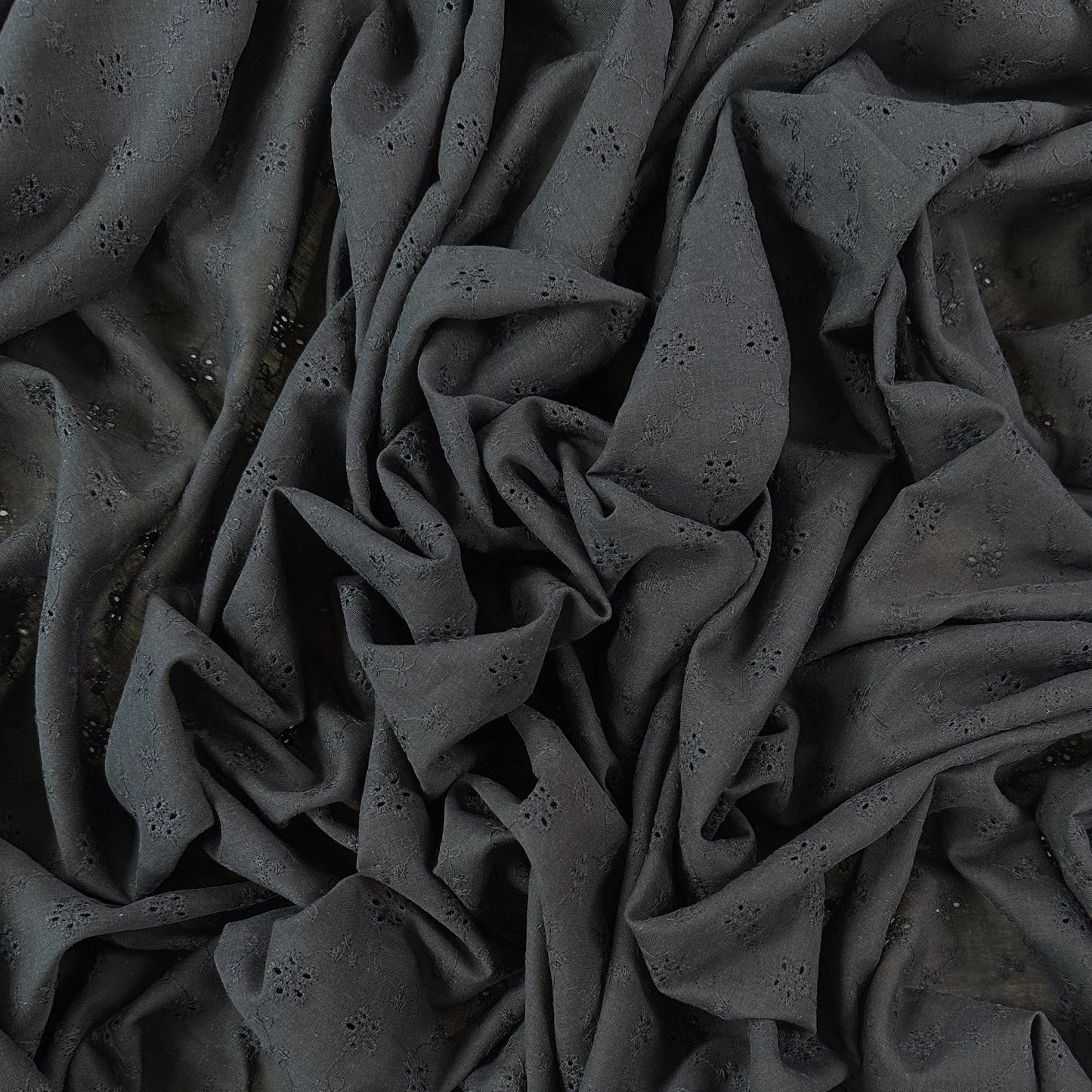 Embroidered Eyelet Cotton Voile - Flower Vines - Black