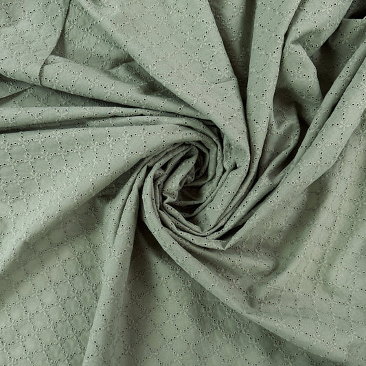 Embroidered Eyelet Cotton Lawn - Geometric Floral - Sage