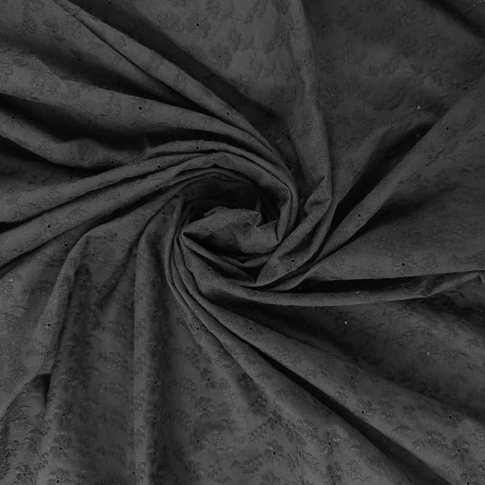 Floral Vines - Black - Cotton Eyelet Embroidery