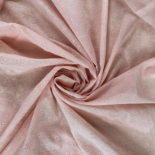 Embroidered Eyelet Cotton Voile - Flower Vines - Baby Pink