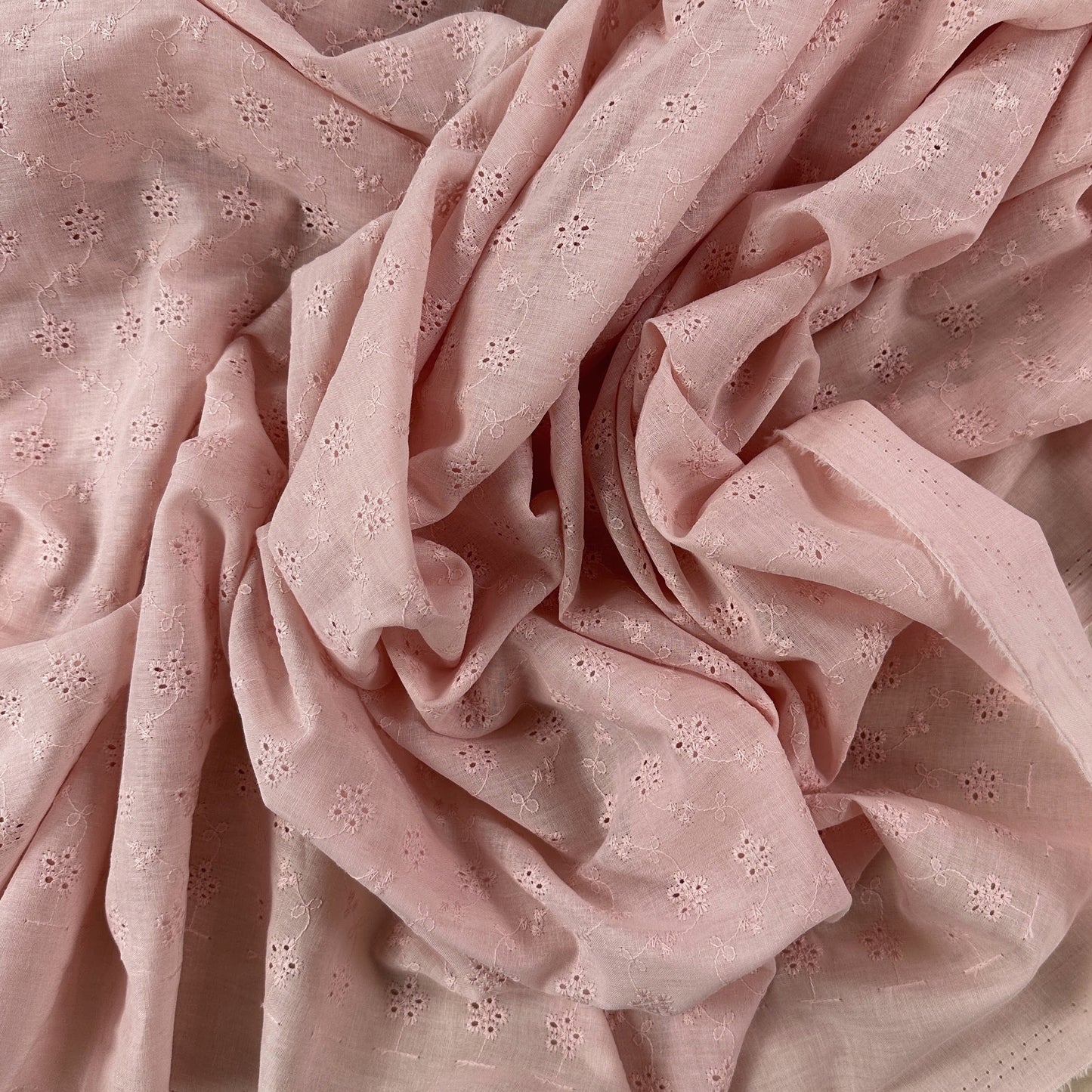 Embroidered Eyelet Cotton Voile - Flower Vines - Baby Pink