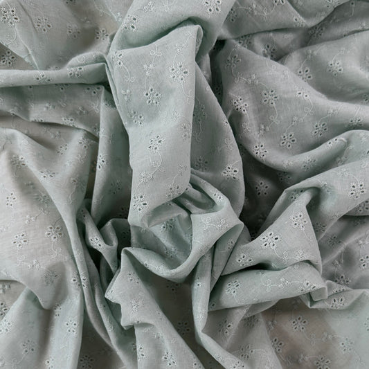 Embroidered Eyelet Cotton Voile - Flower Vines - Mint Blue