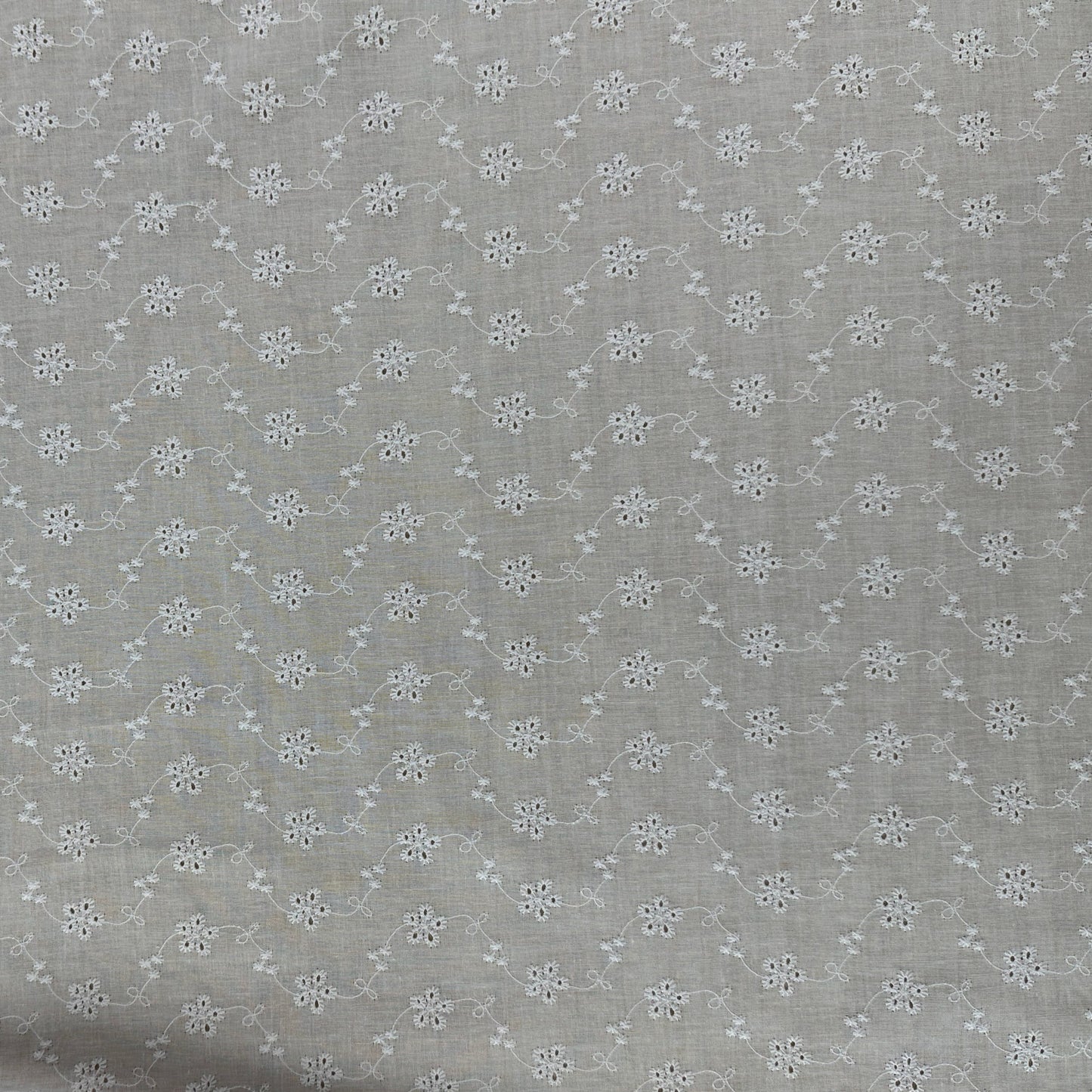 Embroidered Eyelet Cotton Voile - Flower Vines - Ivory