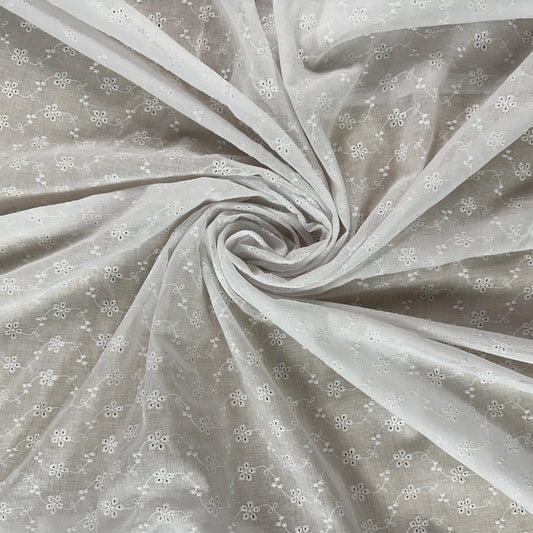 Embroidered Eyelet Cotton Voile - Flower Vines - Ivory