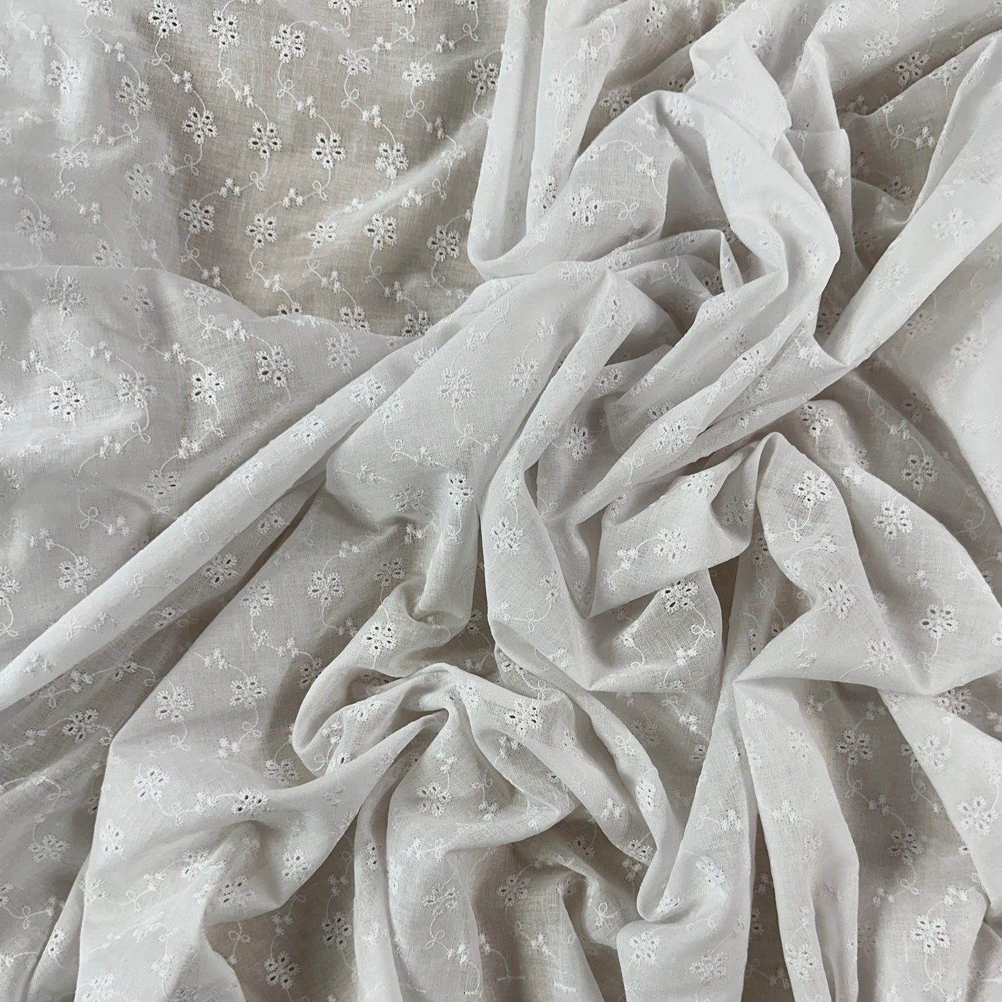 Embroidered Eyelet Cotton Voile - Flower Vines - Ivory