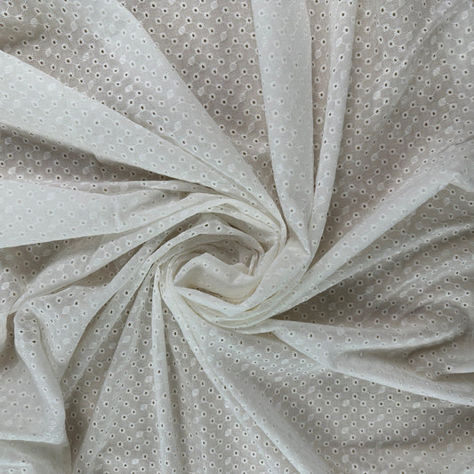Embroidered Eyelet Cotton Voile - Delicate Geometric Starburst - Ivory