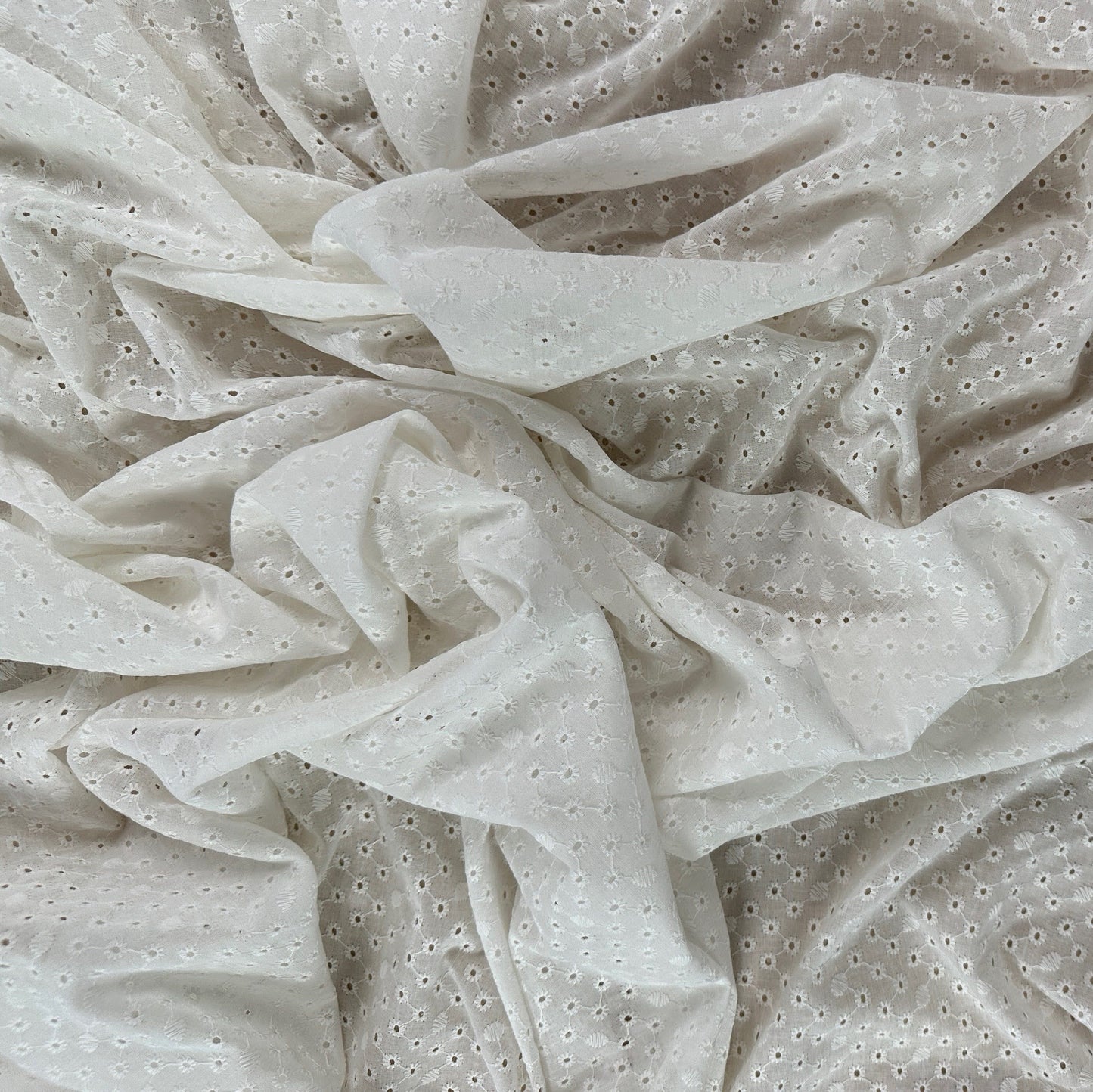 Embroidered Eyelet Cotton Voile - Delicate Geometric Starburst - Ivory