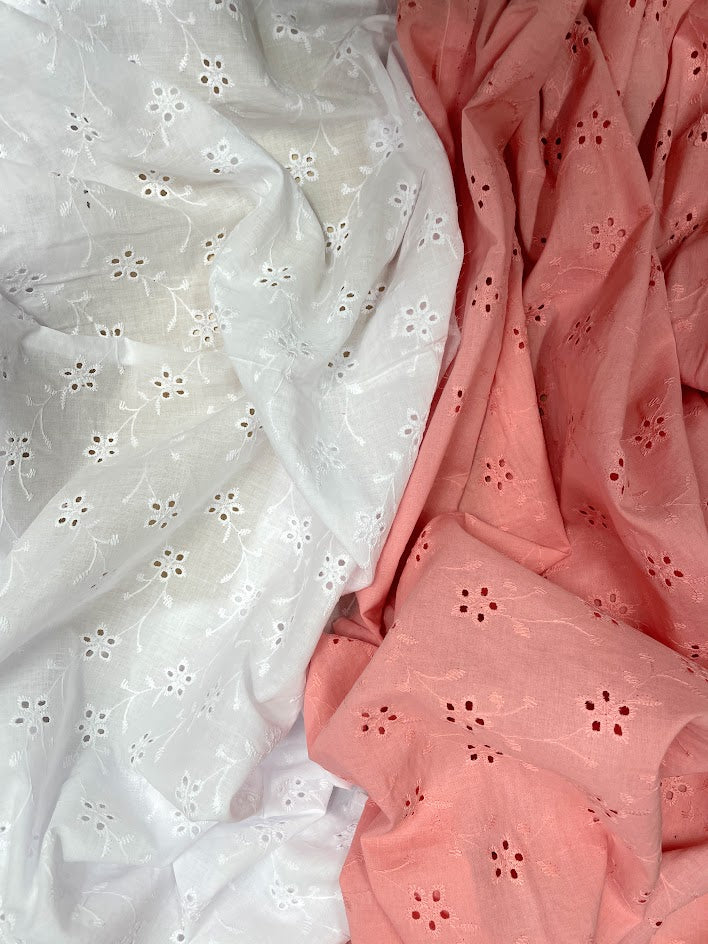 50" Remnant - Flower Embroidery - White - Cotton