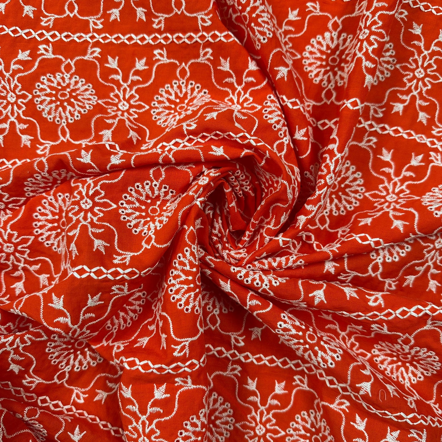 Red & Ivory - Cotton Eyelet Embroidery