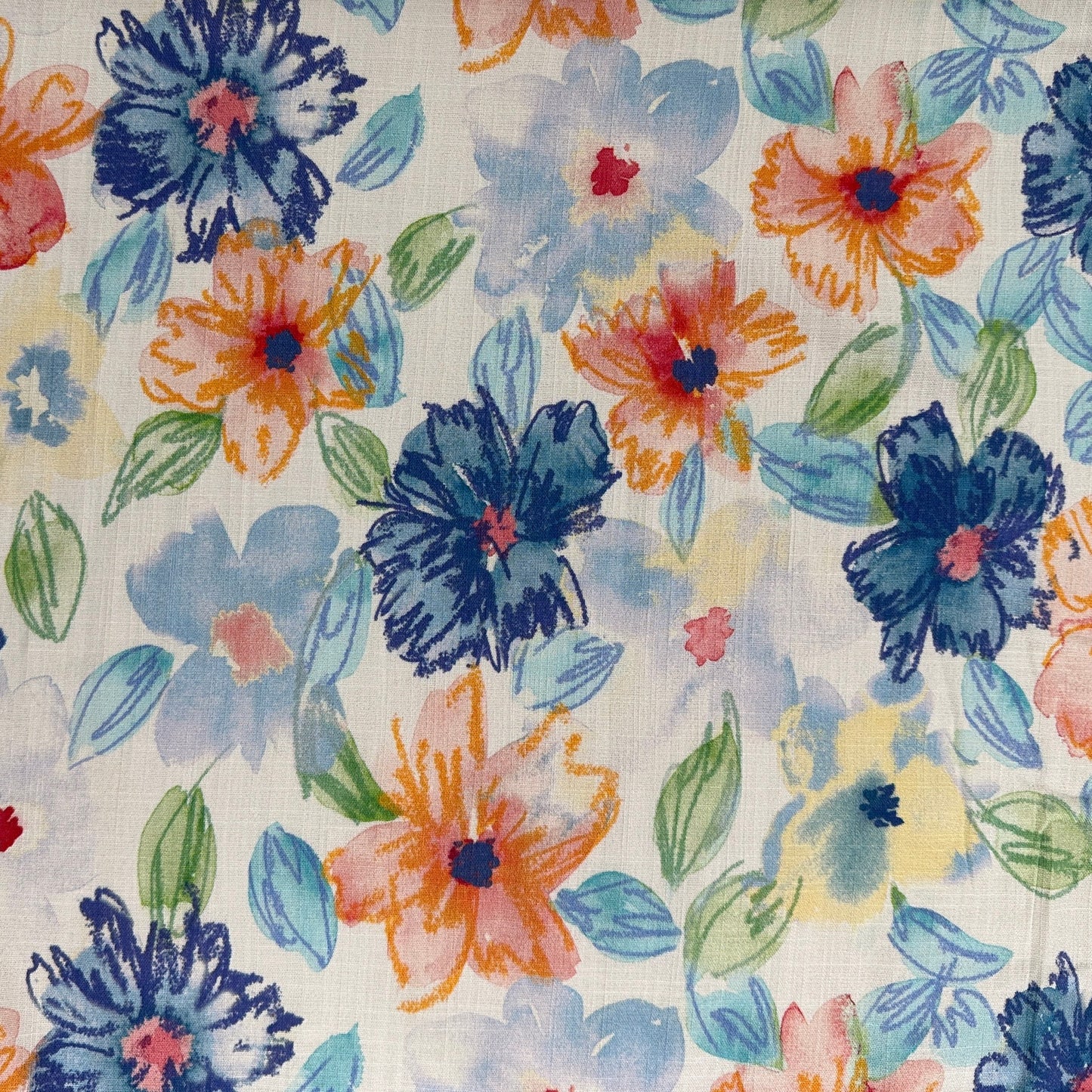 White & Blue Floral - Viscose Rayon Stretch Slub