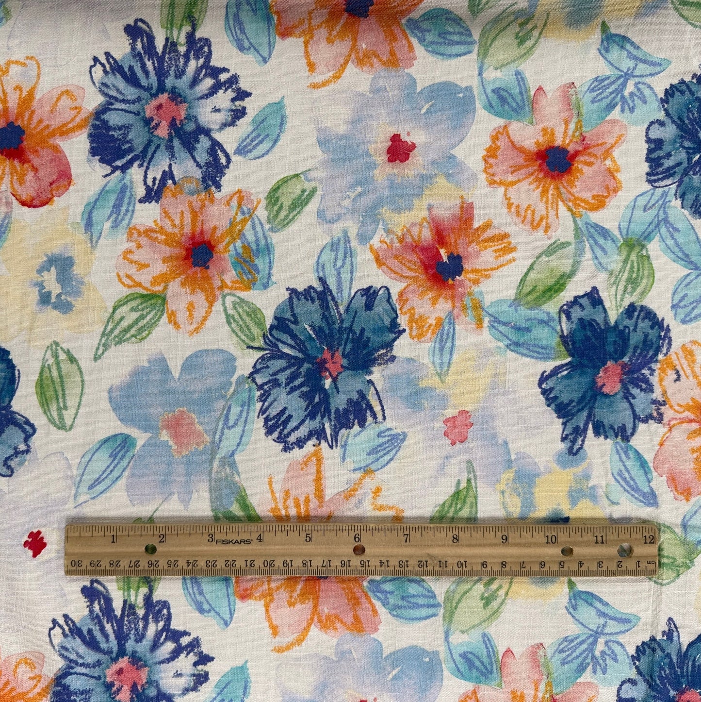 White & Blue Floral - Viscose Rayon Stretch Slub