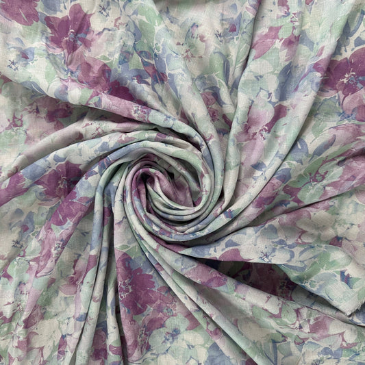 Purple & Blue Floral  - Viscose Rayon Slub