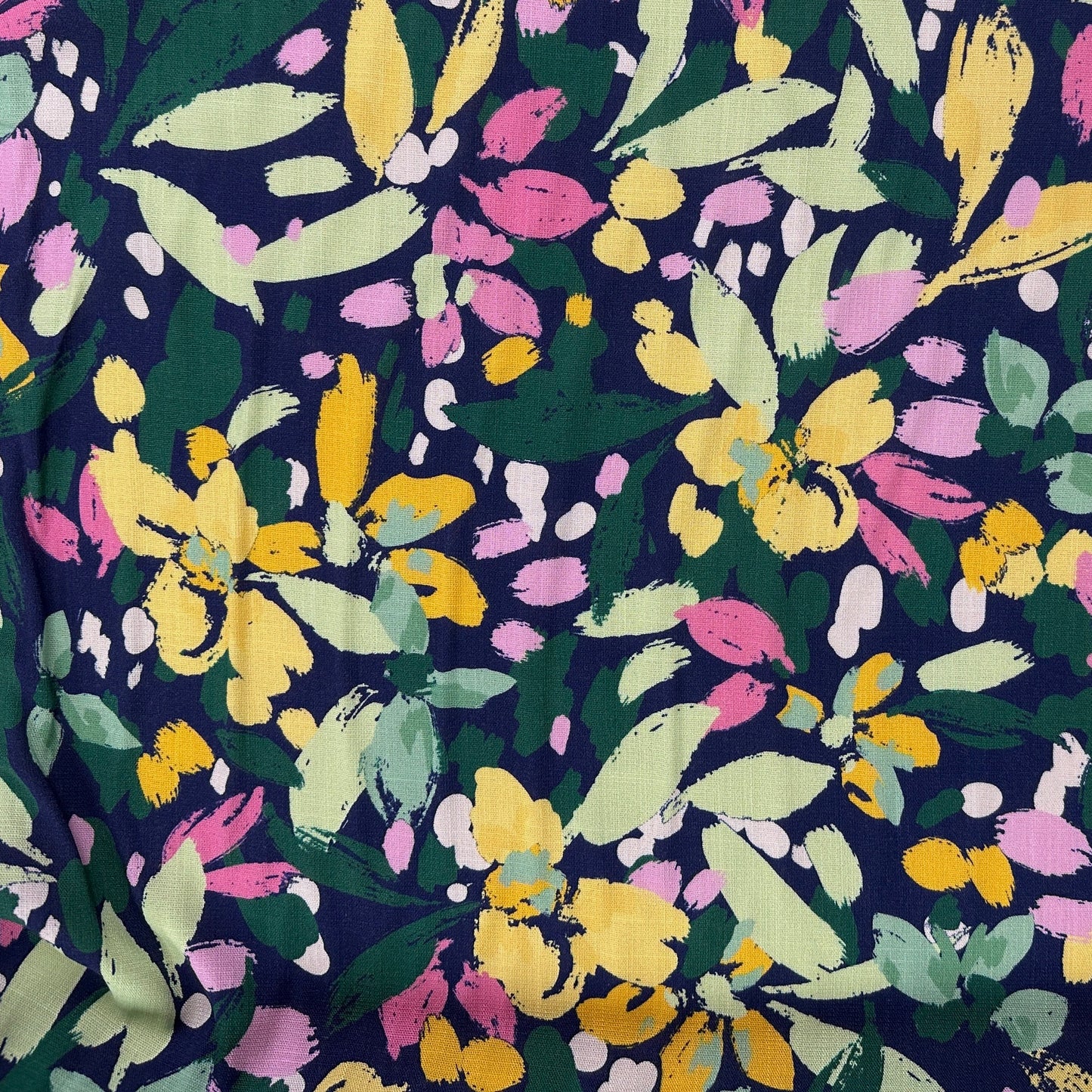 Navy & Yellow Abstract Floral - Viscose Rayon Stretch Slub