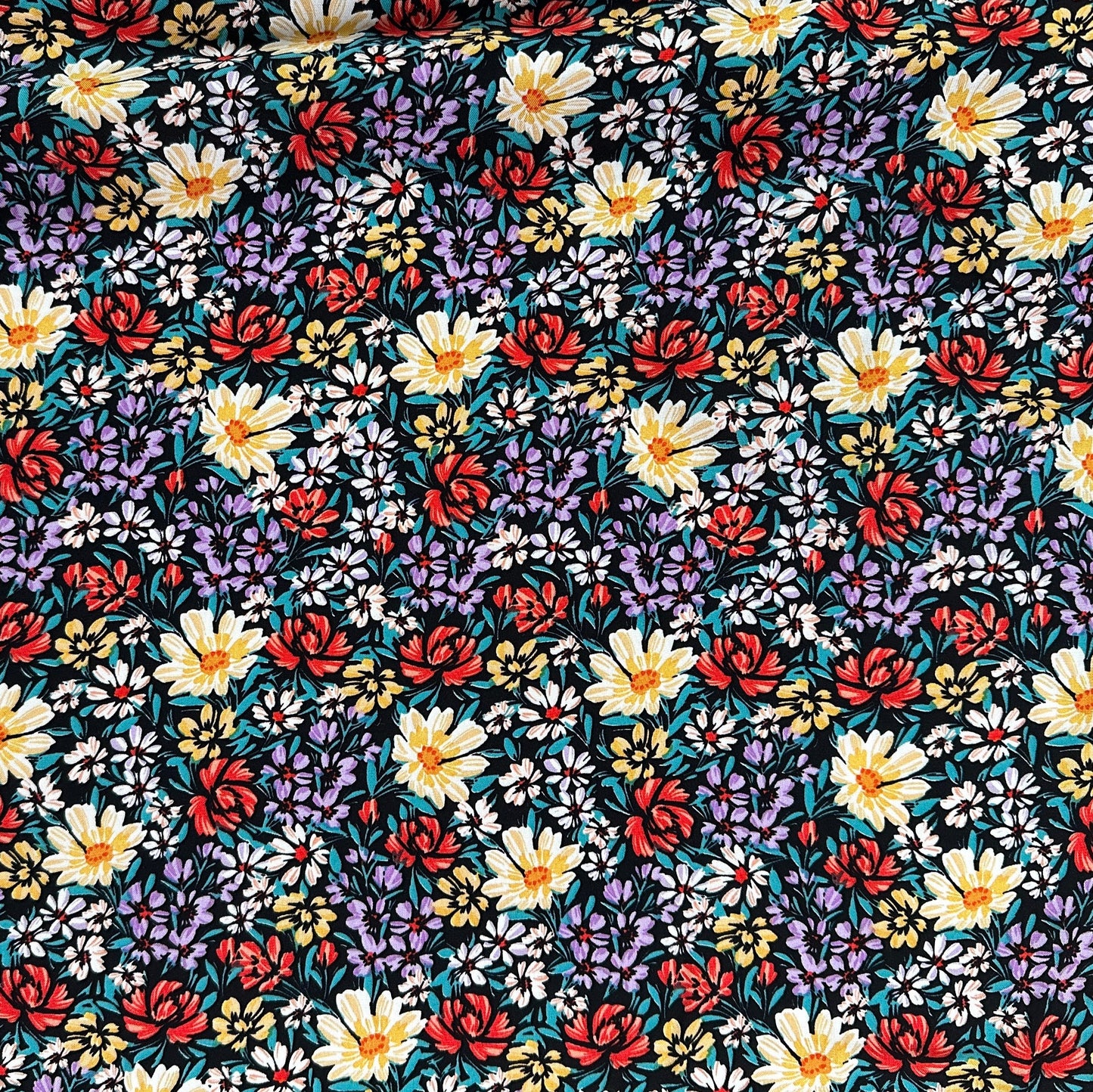 Red & Yellow Floral - Viscose Rayon Challis