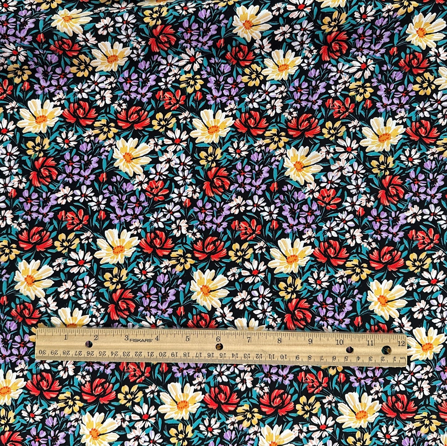 Red & Yellow Floral - Viscose Rayon Challis