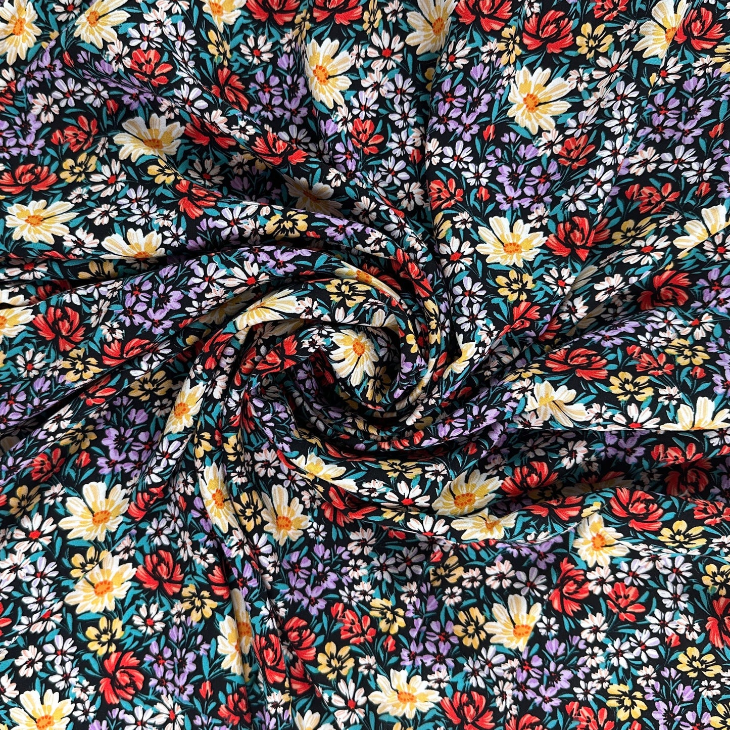 Red & Yellow Floral - Viscose Rayon Challis
