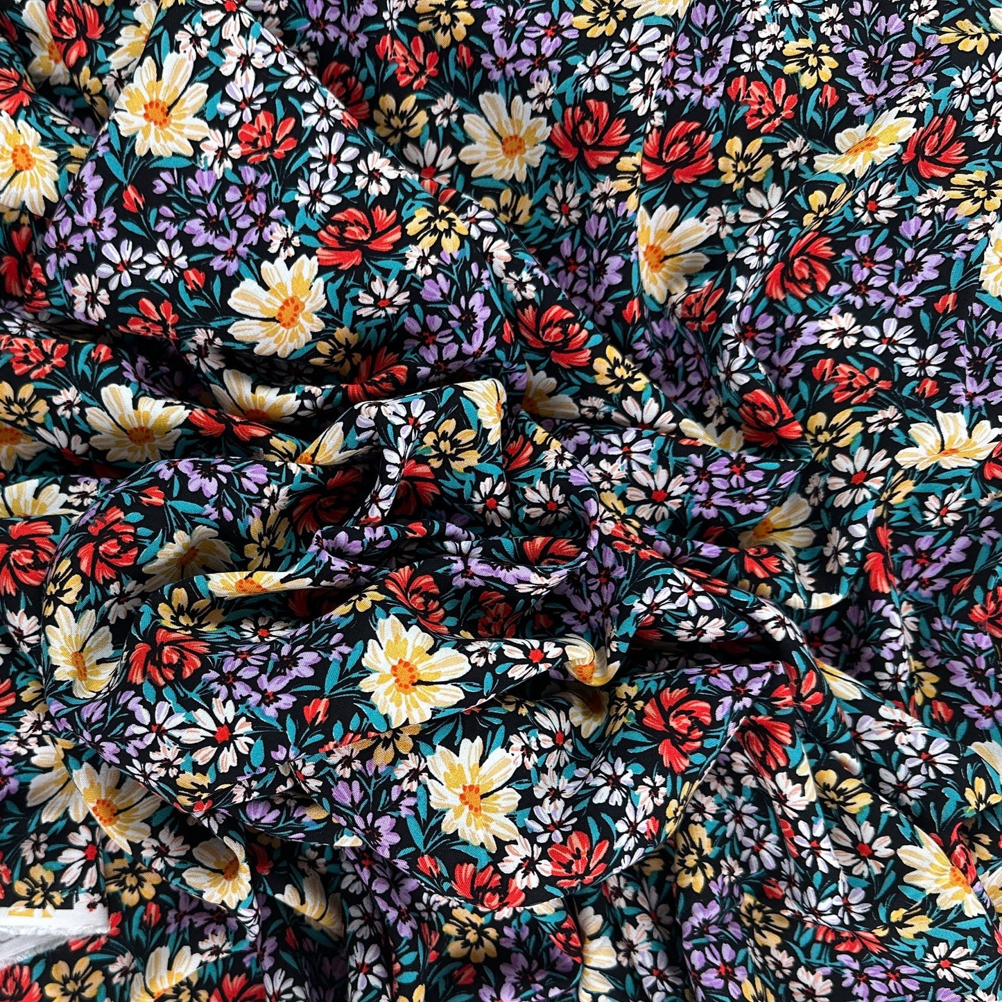 Red & Yellow Floral - Viscose Rayon Challis