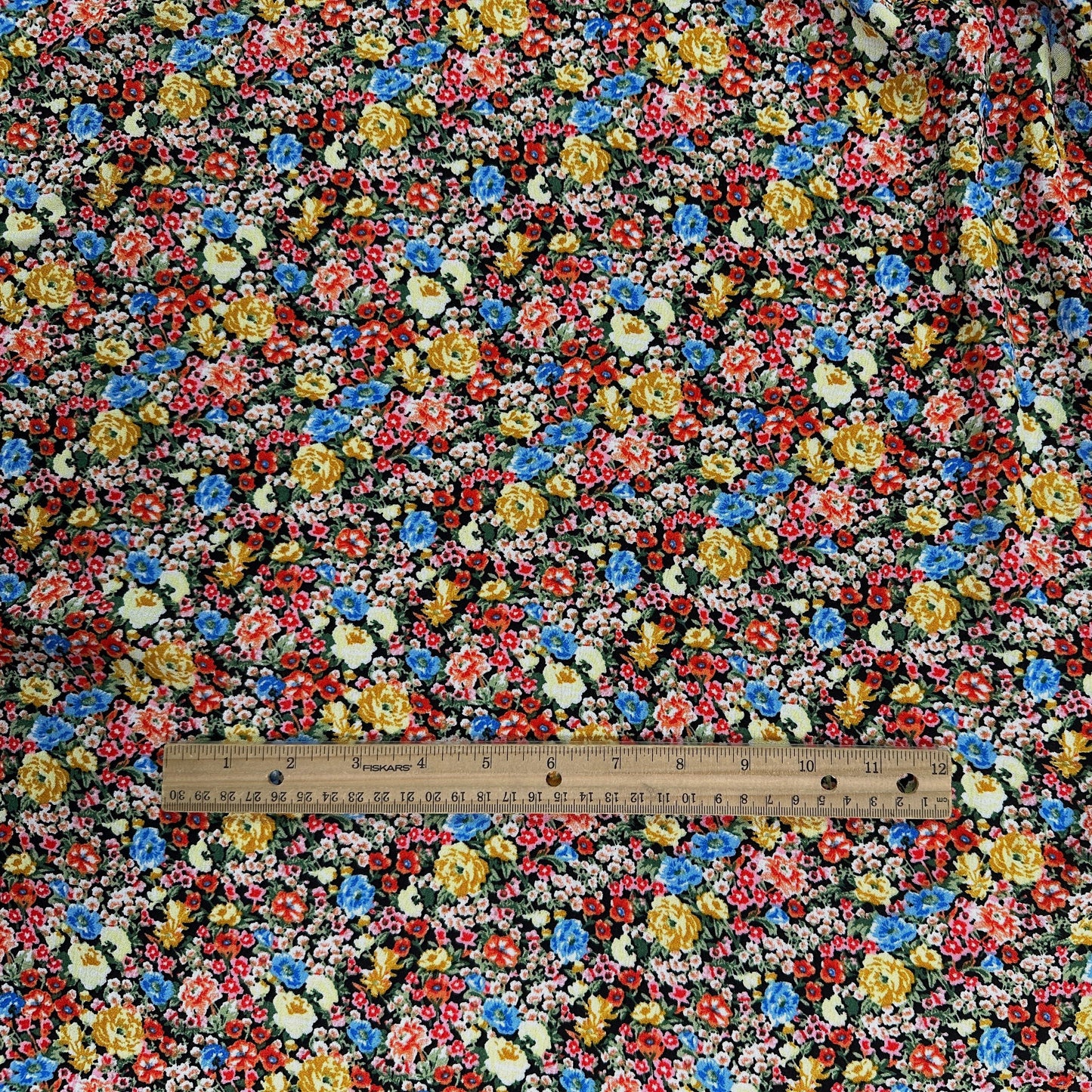 Yellow & Black Floral - Viscose Rayon Crepon