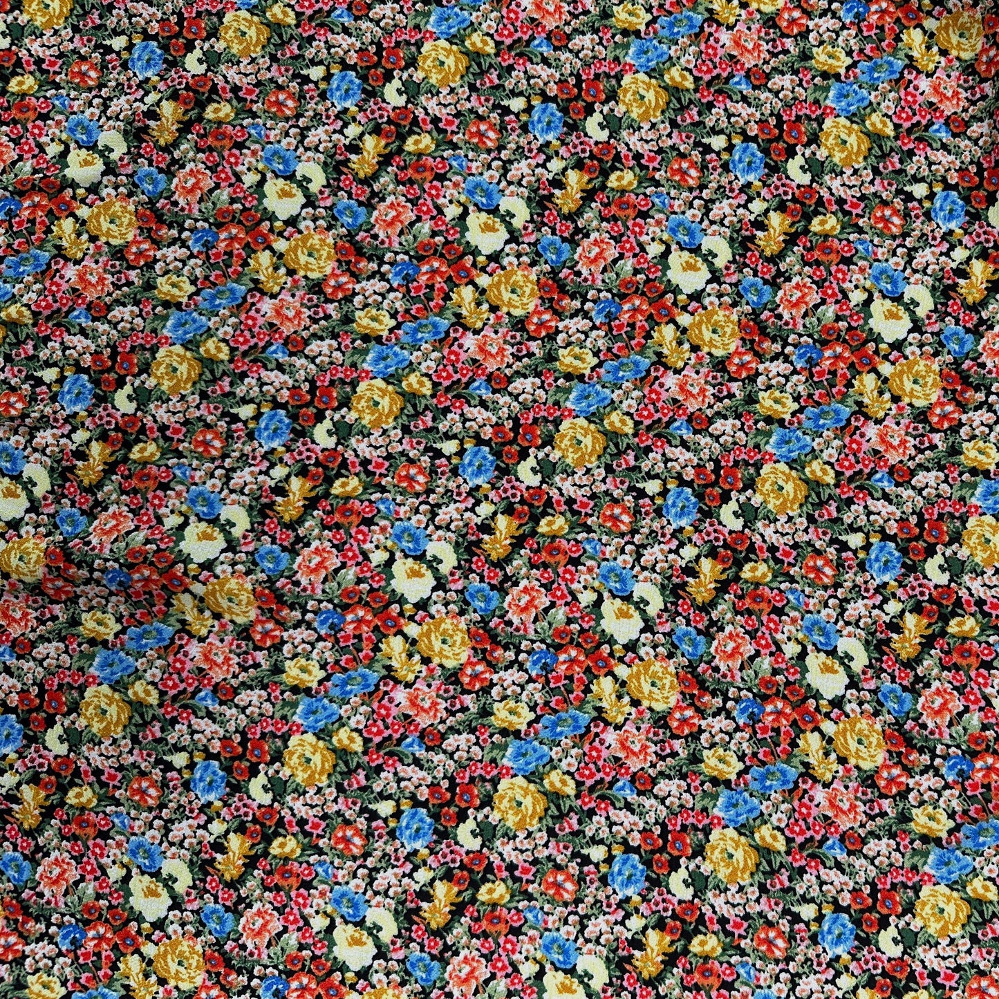 Yellow & Black Floral - Viscose Rayon Crepon