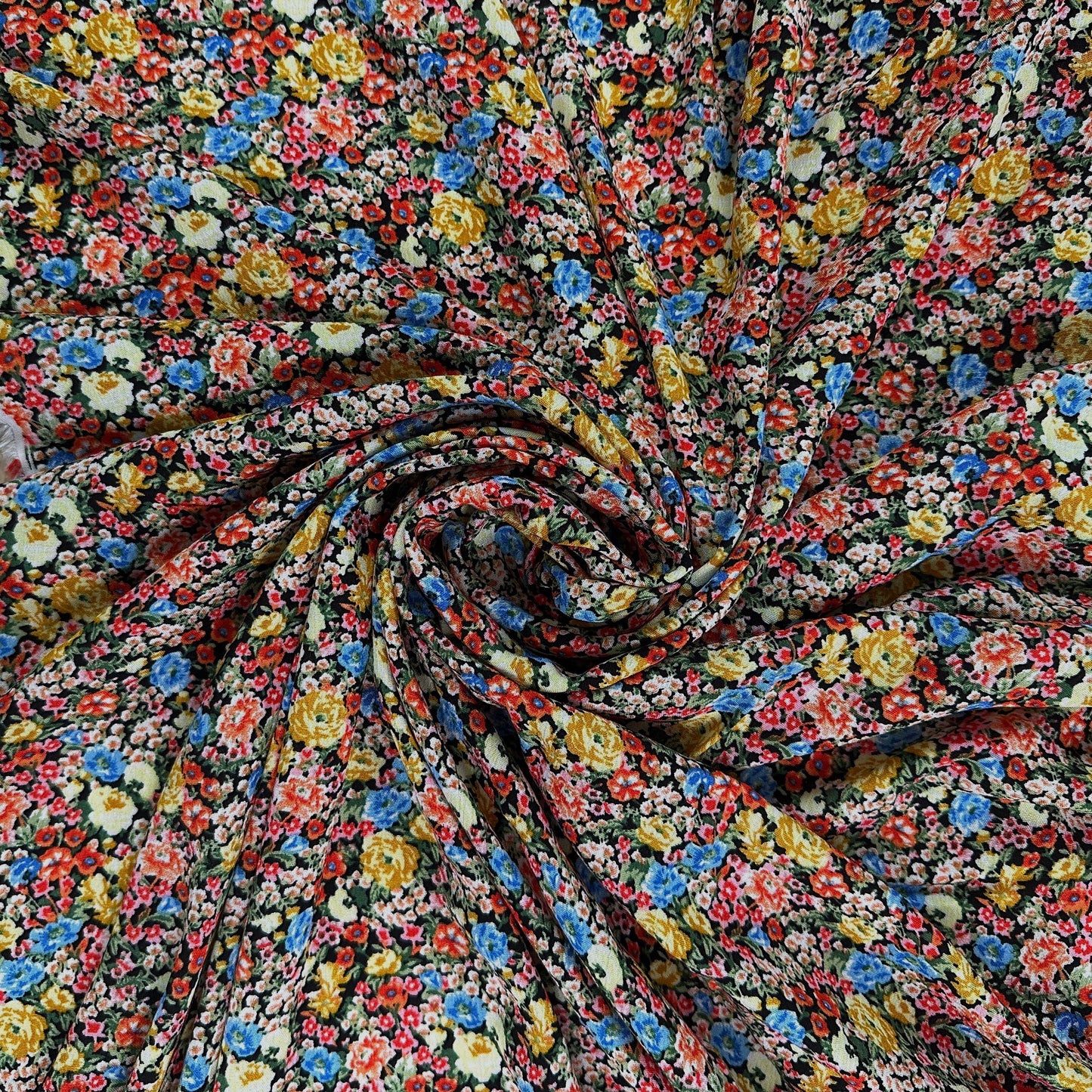 Yellow & Black Floral - Viscose Rayon Crepon