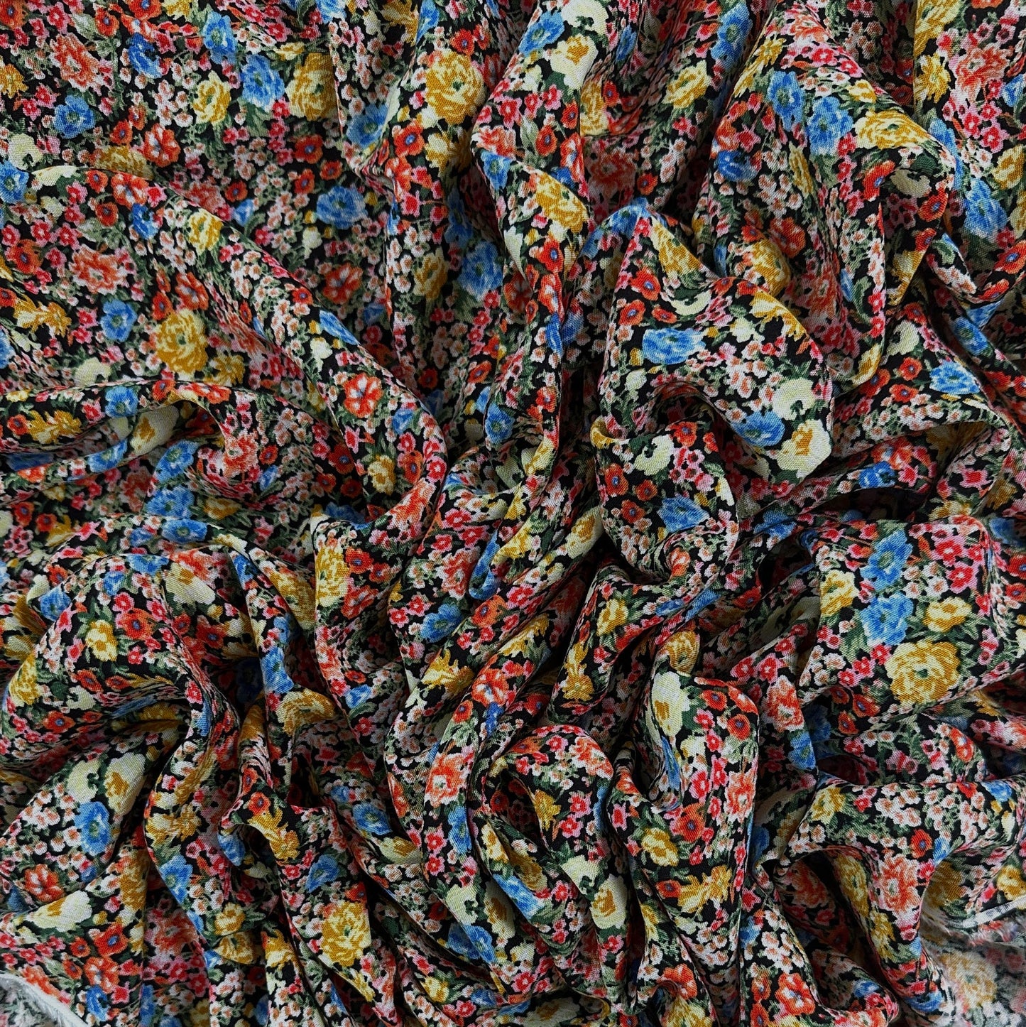 Yellow & Black Floral - Viscose Rayon Crepon