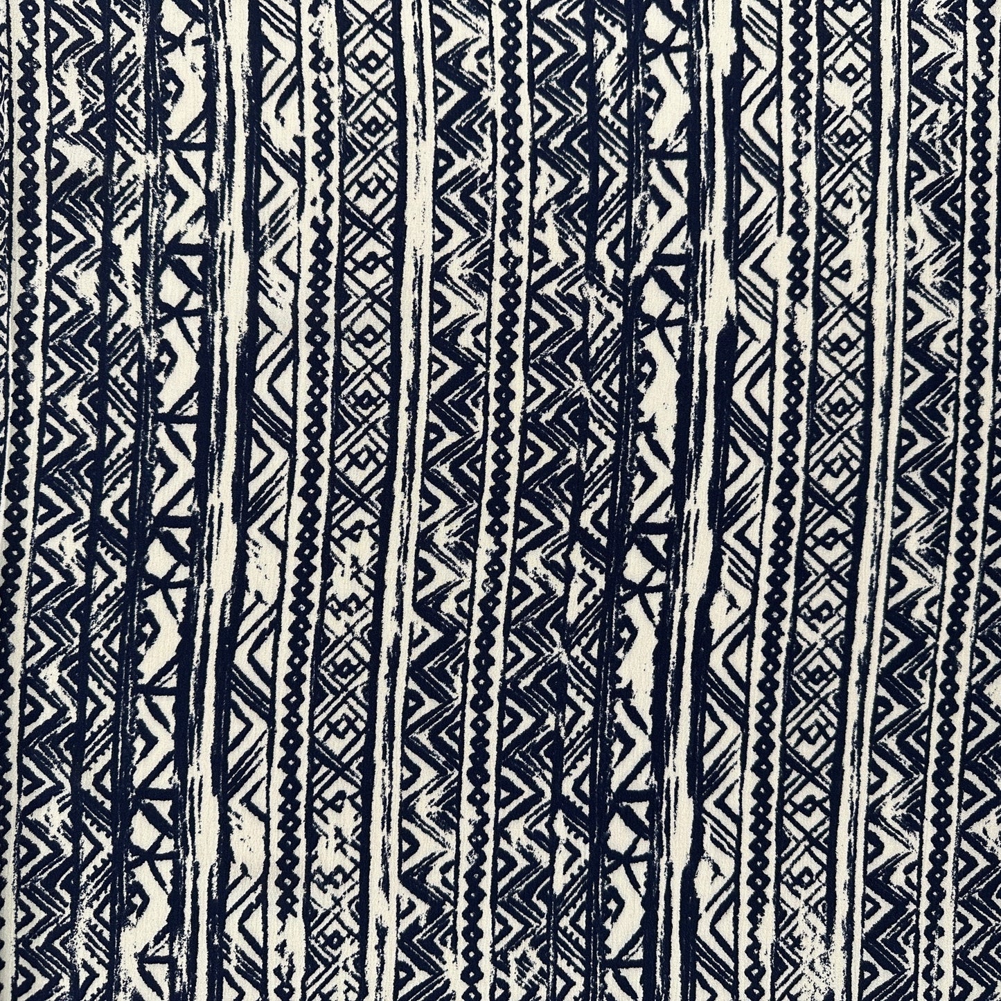 White & Navy Batik - Viscose Rayon Crepon