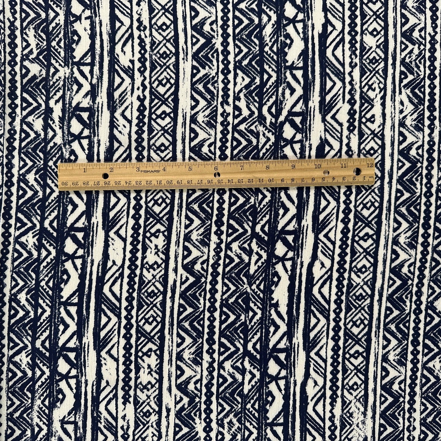 White & Navy Batik - Viscose Rayon Crepon